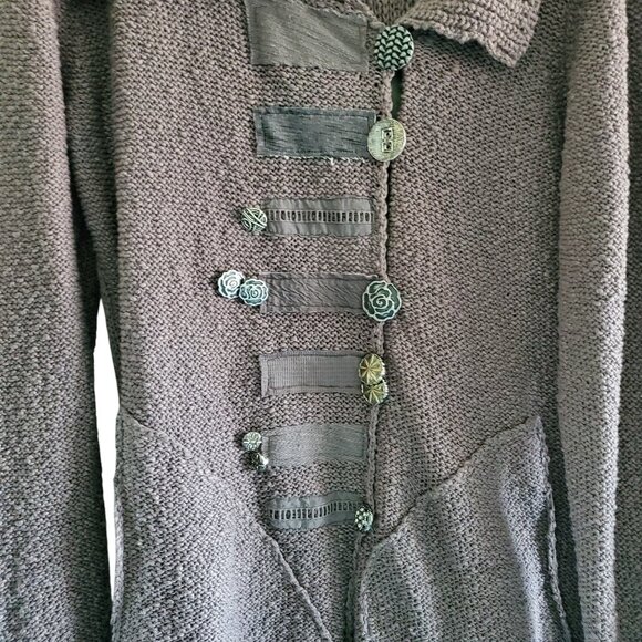 Asymmetrical Cardigan with Unique Button Details Thunder Grey Size Medium - Picture 3 of 14